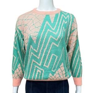 VTG Mint Green & Peach Sweater Women's size Small Pastel Top
